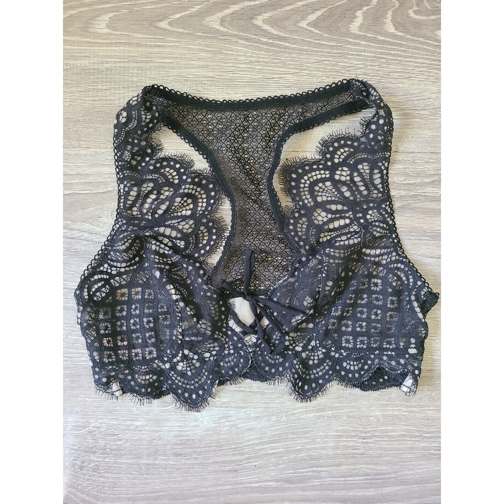 Victoria's Secret Sz S Lacy Bralette Racerback Lace Up Plunge Model Off Duty NEW